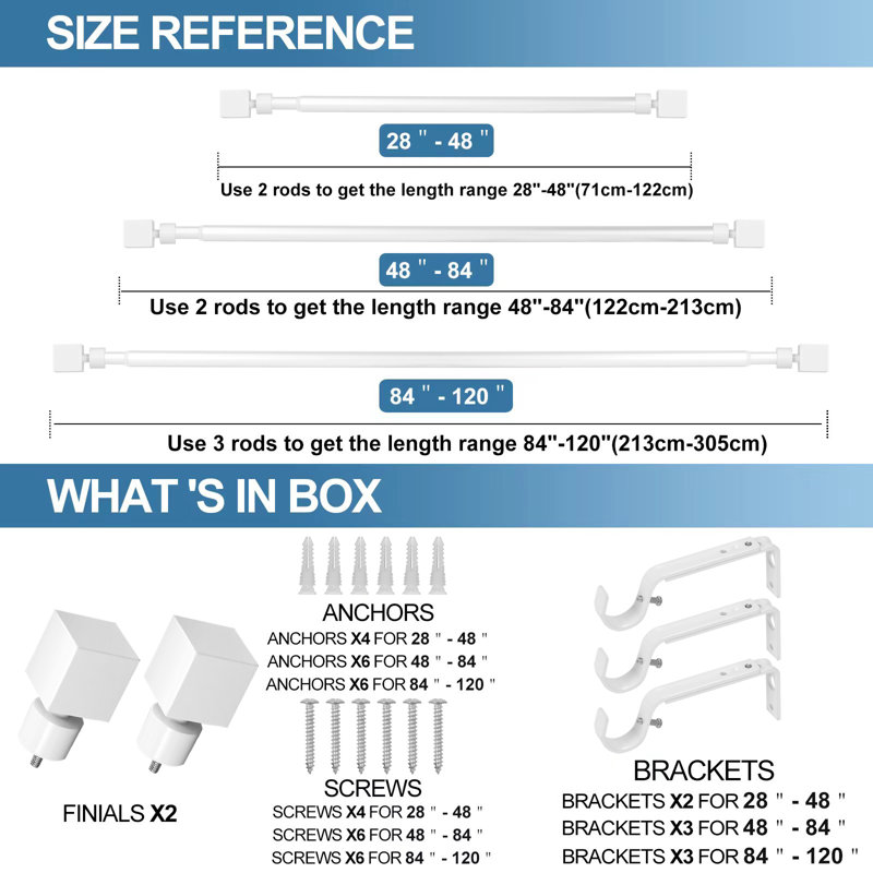 Tringle à rideaux simple Zaytoune Wright, l 48 po à 84 po, Blanc lustré