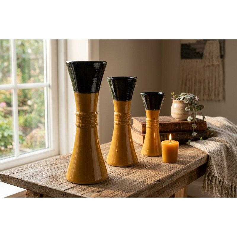 Ensemble de chandelles en céramique 3 pièces Bouck, Jaune