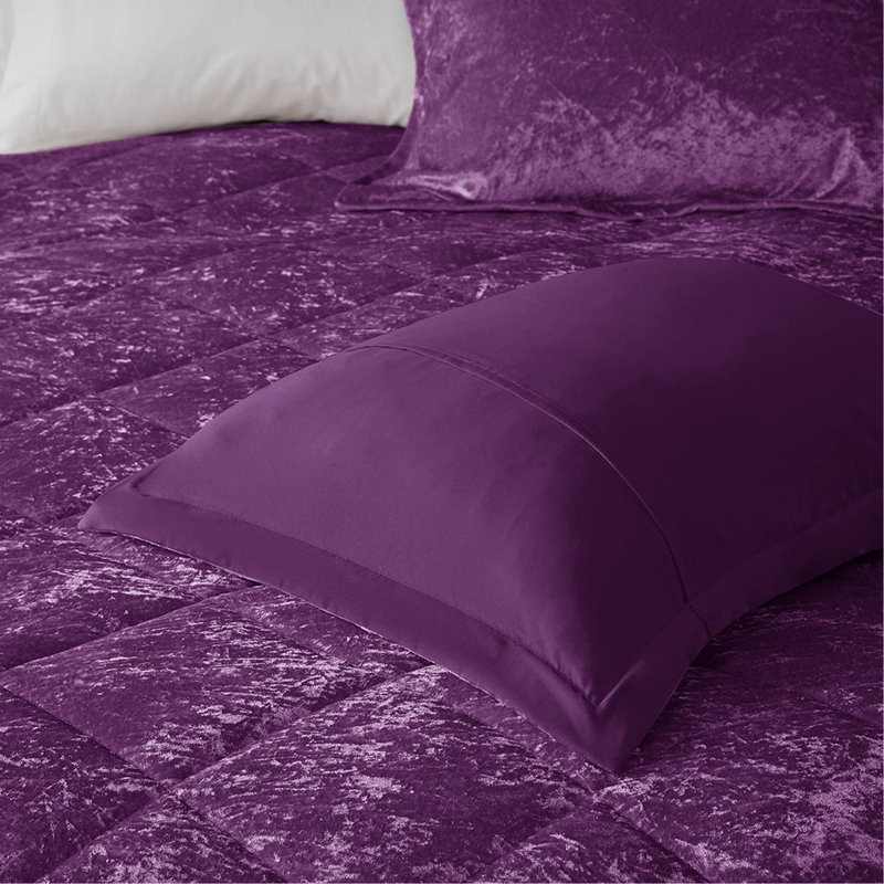 Ensemble d'édredon en velours double / grand avec coussin décoratif, Édredon grand / double + 3 pièces supplémentair, Mauve