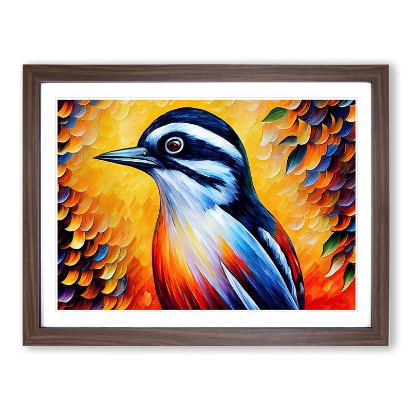 Woodpecker Bird Vol.2 Abstract - Single Picture Frame Painting, 25cm H x 34cm W x 2cm D, Walnut