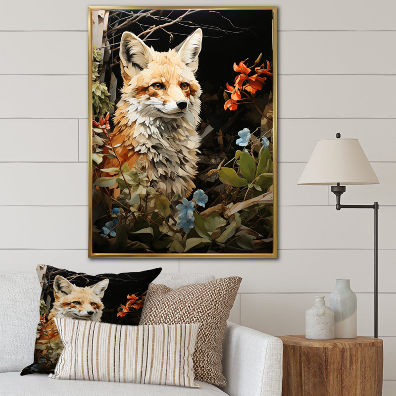 Fox Wilderness Guardian Pastorale I - Animaux, art mural, salon, Cadre flottant doré, H 20 po x l 12 po x P 1 po