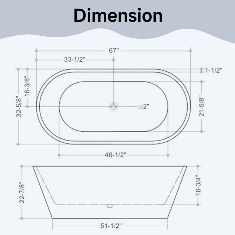 67'' x 32.625'' Freestanding Acrylic Bathtub