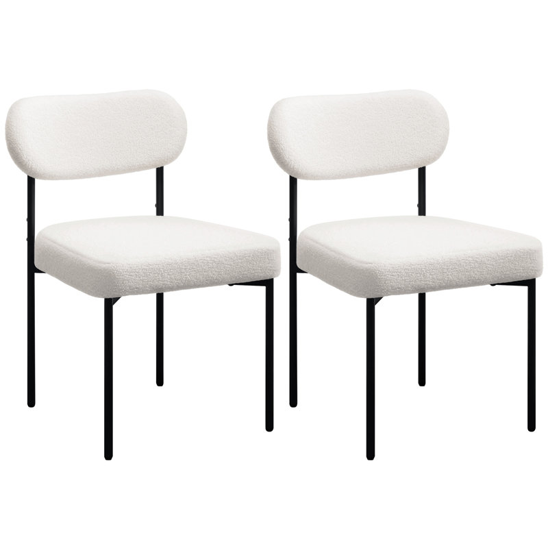 19.7"W Upholstered Dining Chairs Boucle Dining Chair With Adjustable Foot Pads, 2, White