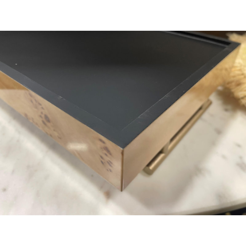 Niara Burl Wood and Metal Rectangular Tray, 2" H x 9.5" D x 5.5" W