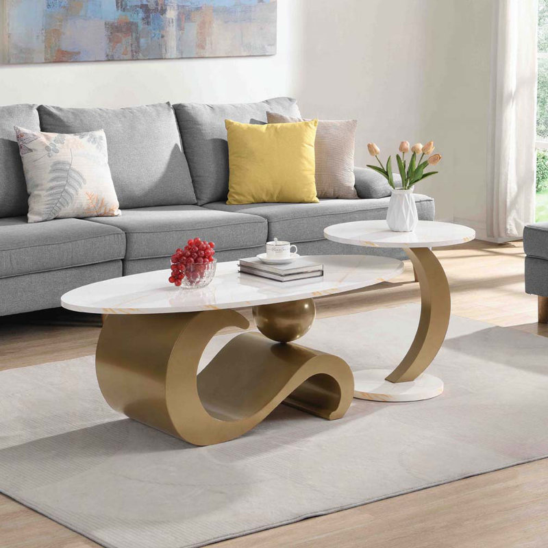 Nesting Coffee Table Set, Gold, White