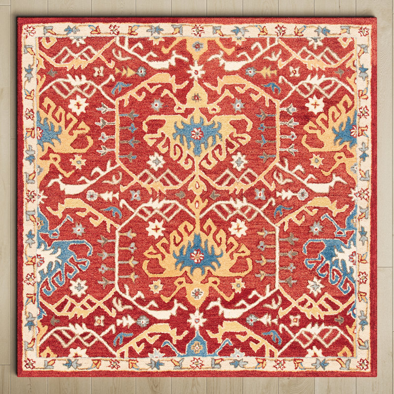 Goddard Oriental Handmade Tufted Wool Red/Yellow Area Rug, Square 6'
