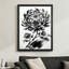 Abstrait moderne et moderne, grand chrysanthème en fleurs, petits bourgeons en dessous, style peinture à l'encre. Toile encadrée 24 "x 36" avec cadre en bois noir