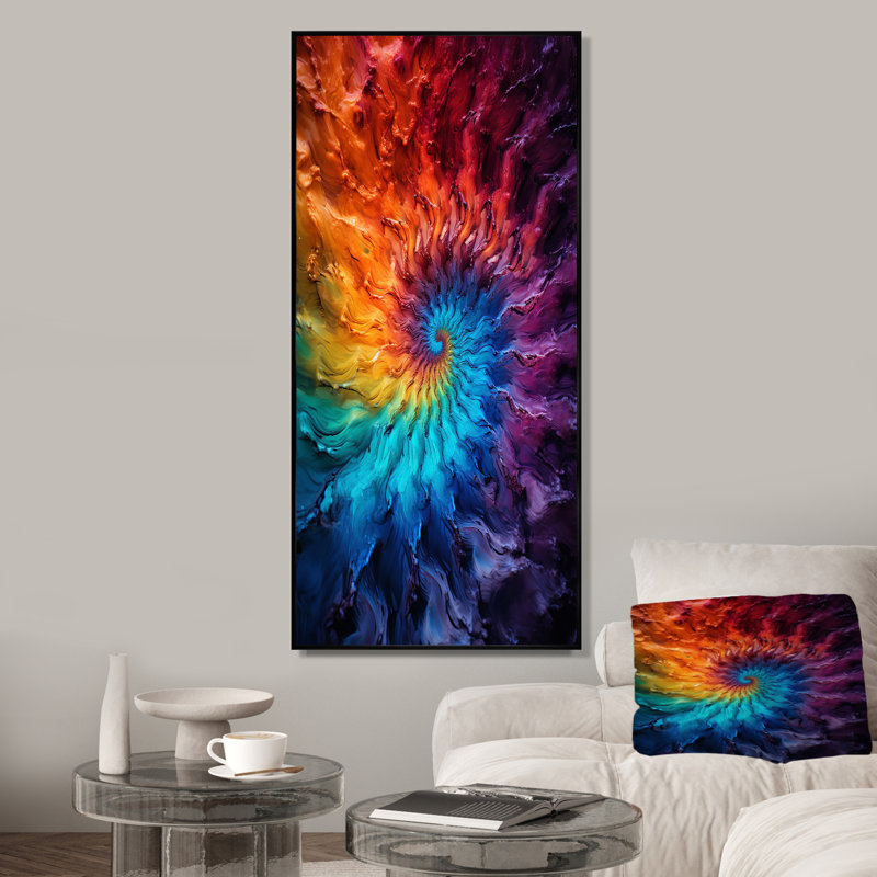 «Colorful Space Fractal Spiral III», reproduction d'art mural, Cadre flottant noir, 32" H x 24" W
