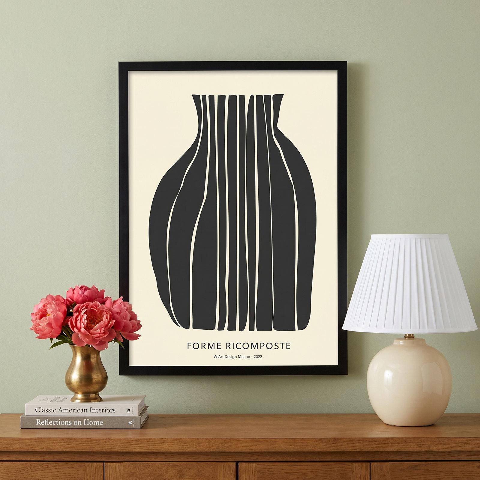 Quinn "Composition in Black" Print, Black Framed Paper, 50" H x 35" W x 1.25" D