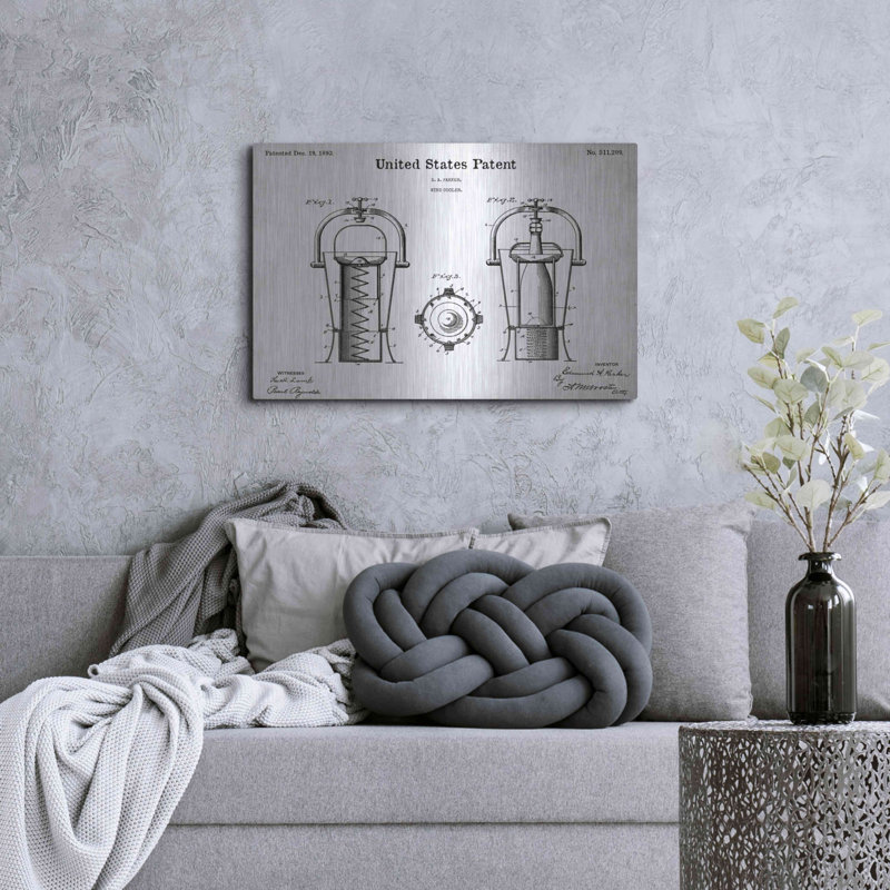 «Wine Cooler Blueprint Brevet White» par Patents, H 24 po x l 36 po