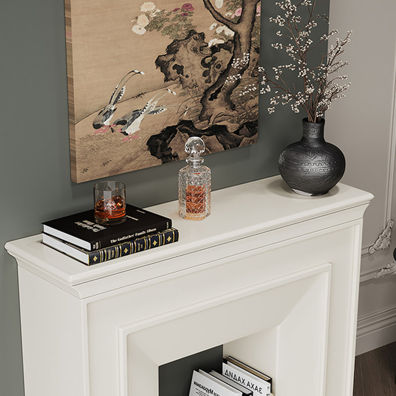 Beige Solid Wood Freestanding Fireplace