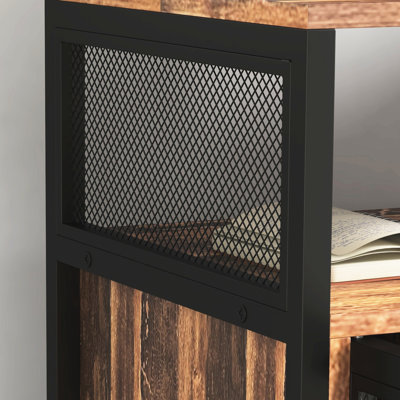 Bureau d'imprimante rustique brun avec ports d'alimentation. Organisez les fournitures de bureau. Mobile et réglable. Prise de support élégante pour espace de travail. Rangez soigneusement les articles essentiels. Déplacez les roues librement. Accessoire polyvalent