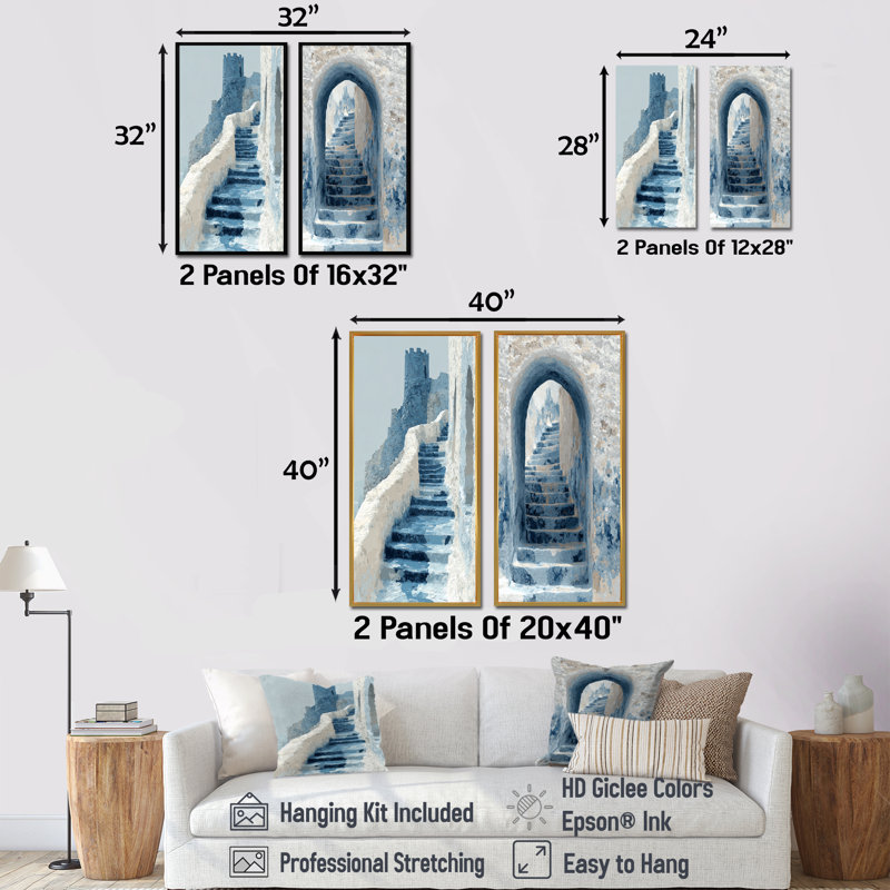 Ensemble de 2 pièces d'art marocain, chemin de la Kasbah Rabat I, Maroc, Toile tendue, H 28 po x l 24 po