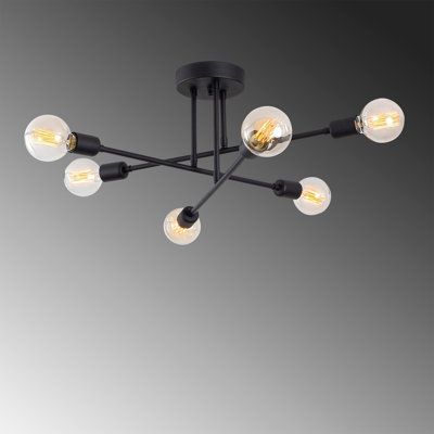 Industrial Black Chandelier, 25.2 x 25.2 inches | Iron Body, Height: 11.8 inches | 6 x E27 Max 40W Sockets | Elegant Black Finish, Includes Setup Instructions | Perfect for Modern Living Spaces & Dining Rooms