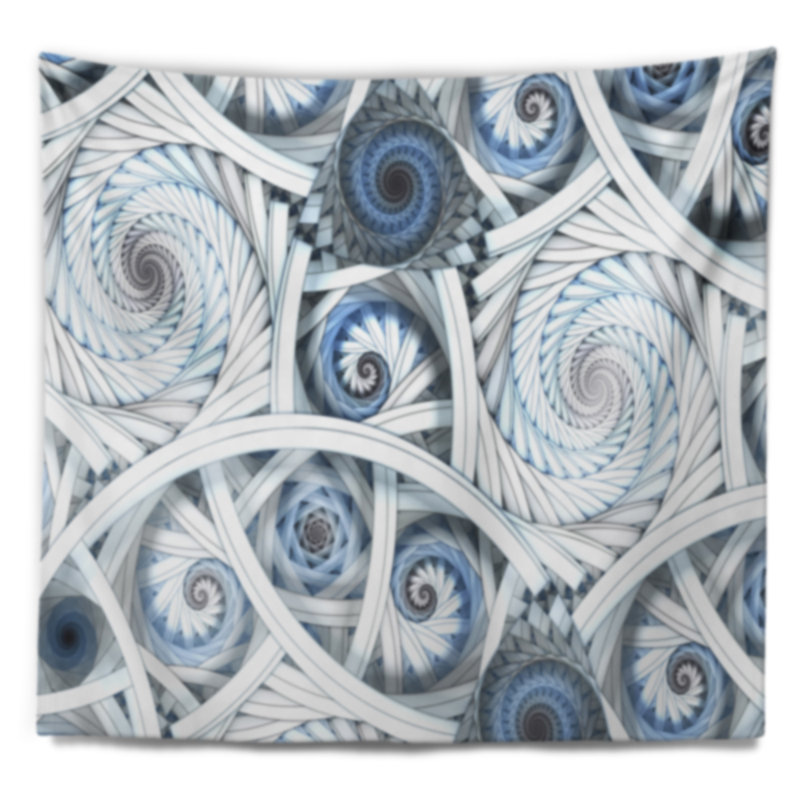 Spirale blanche abstraite avec tapisserie bleue d'art de fractale, H 78 po x l 92 po