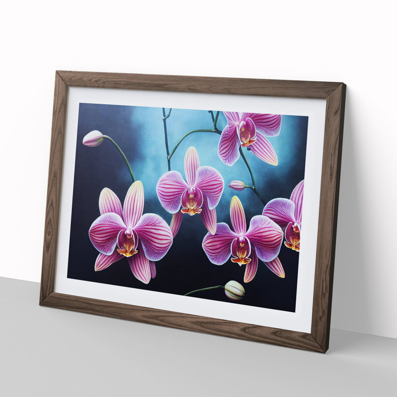 Incomparable Orchid Flowers 1 Piece Single Picture Frame Wall Art, 34cm H x 46cm W x 2cm D, Walnut