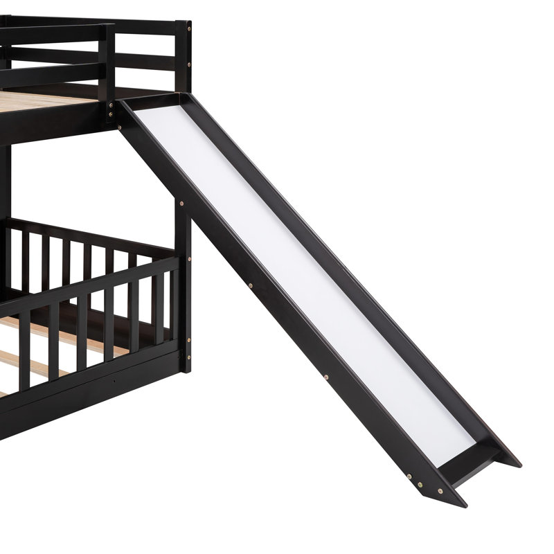 Lit simple au-dessus d'un lit superposé avec glissade, Espresso