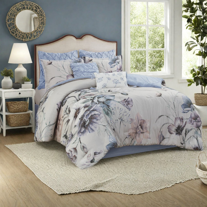 Elegant Cotton Bedding Sets, Blue Comforter For Home Decor