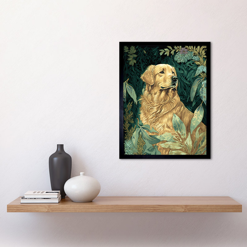 Golden Retriever Dog in Nature Modern Watercolour - Picture Frame Rectangle Print