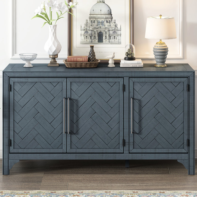 Buffet Ustyle Living + Placage de pin, tablettes réglables, rangement bleu marine pour la chambre, l'entrée et le bureau. Fabrication robuste