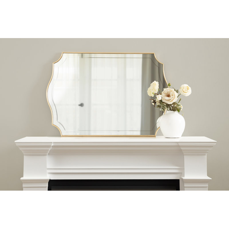 Koeppe Scalloped Wood Framed Wall Mounted Accent Mirror, Gold, 36" x 24"