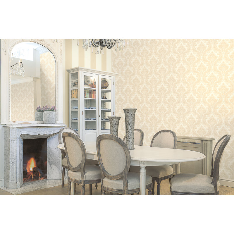 Neapolis 3 Traditional Floral Damask Design 33' L x 21" W Wallpaper Roll, Beige