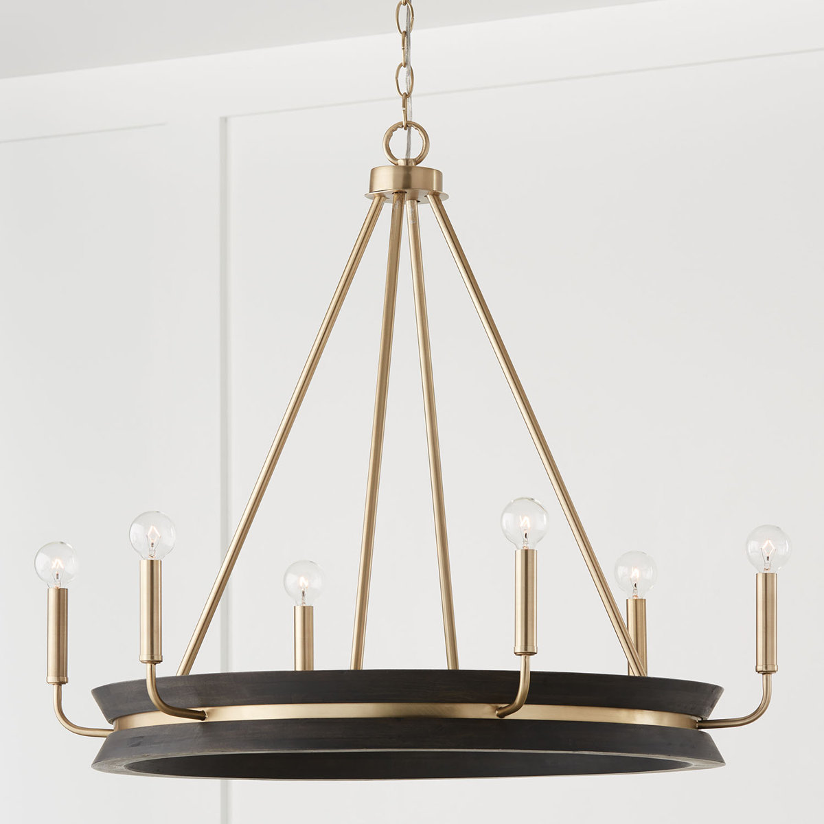 Tisbury 6 - Light Candle Style Wagon Wheel Chandelier with Wood Accents