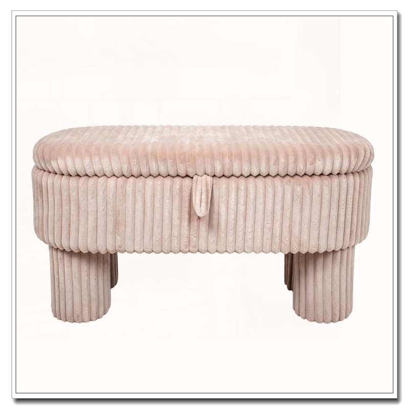 Repose-pieds en velours côtelé avec couvercle relevable, Pink Corduroy