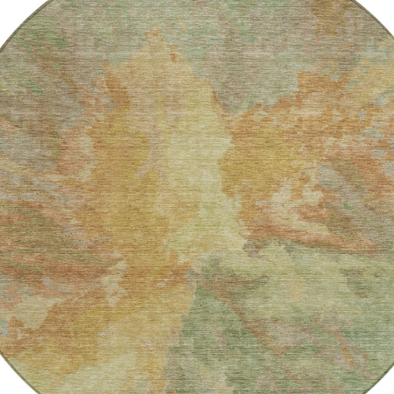 8' Artichoke Green Round Abstract Washable Indoor Outdoor Area Rug