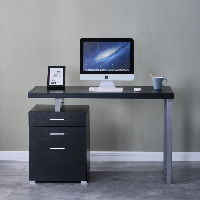 Bureau avec rangement, noir, Noir / gris