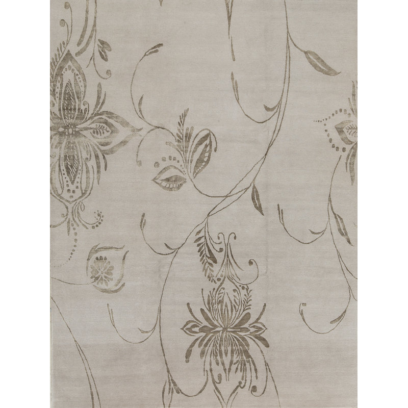 Tibetan Floral Area Rug in Gray