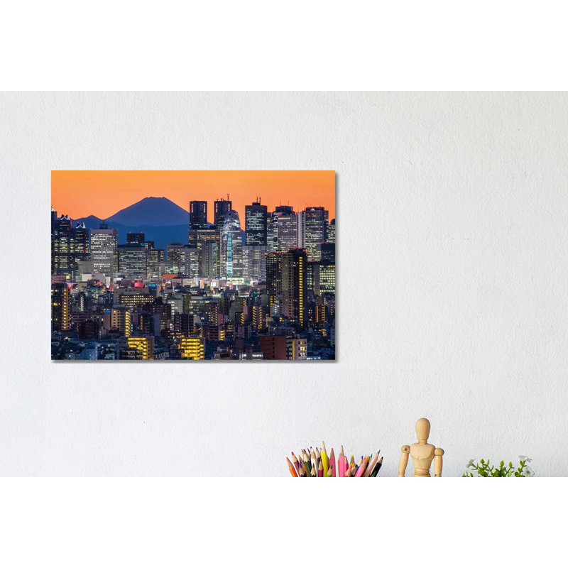 Tokyo Skyline With Mount Fuji At Night 1 Piece Wrapped Canvas Wall Art, 20.32cm H x 30.48cm W