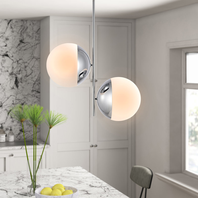 Yearby 2-Light Dimmable Globe Chandelier, Chrome, Frosted White