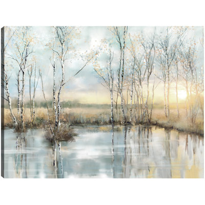 Calm Reflections by Studio Arts Meadow Birch Trees Canvas Art Print