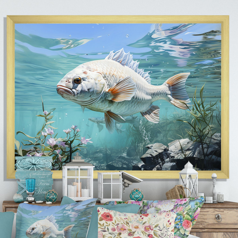 Pêche, sérénité, mers I - reproduction, H 12 po x l 20 po x P 1 po, Cadre doré simple