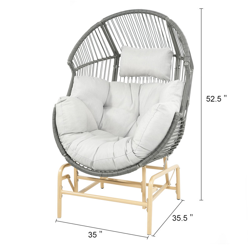 Fauteuil à œufs en osier Baja avec coussin et base coulissante, Beige, Gris