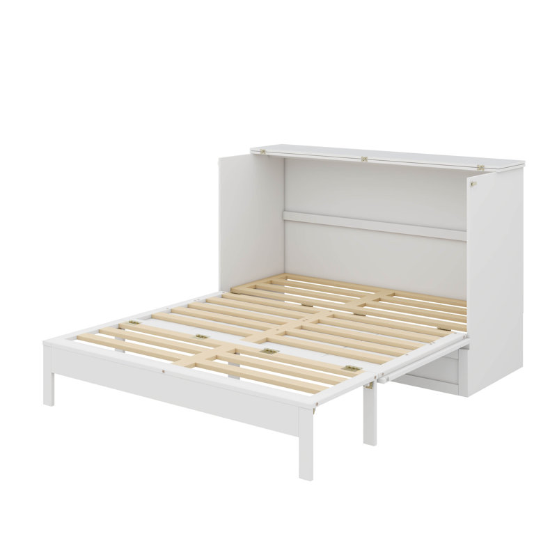 Lit escamotable peu encombrant avec tiroirs intégrés, Double, Blanc
