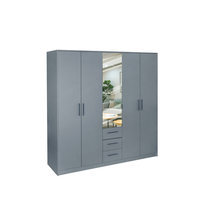 Pamel 5 Door Manufactured Wood Wardrobe, Grey