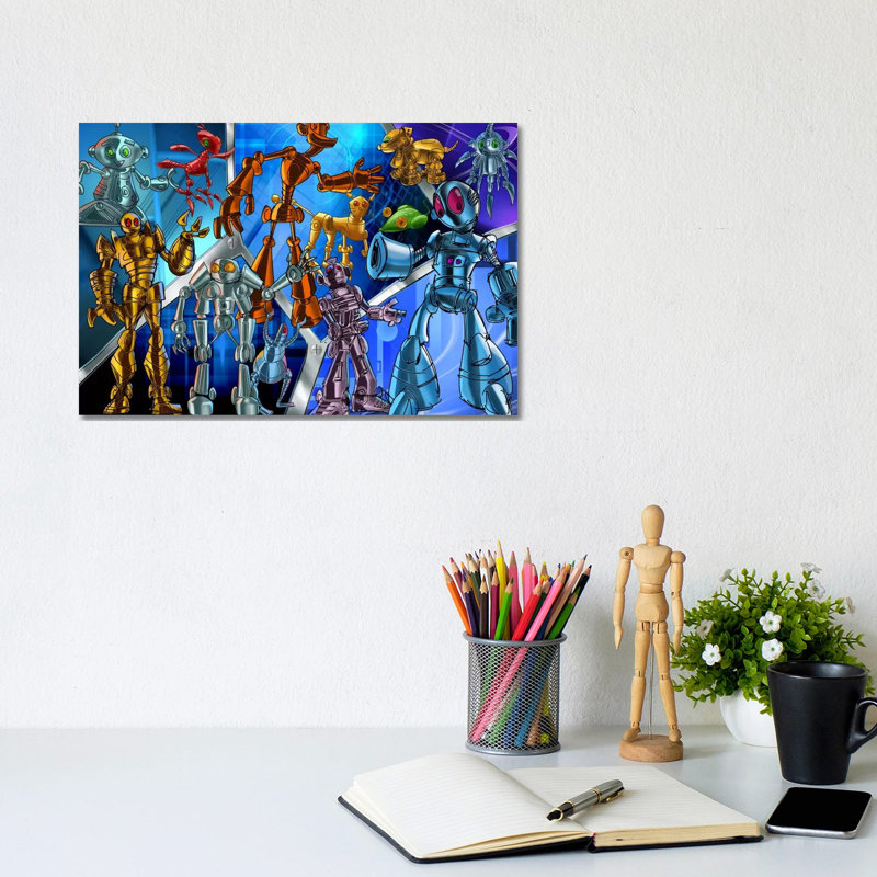 Cartoon Robots - Wrapped Canvas Print