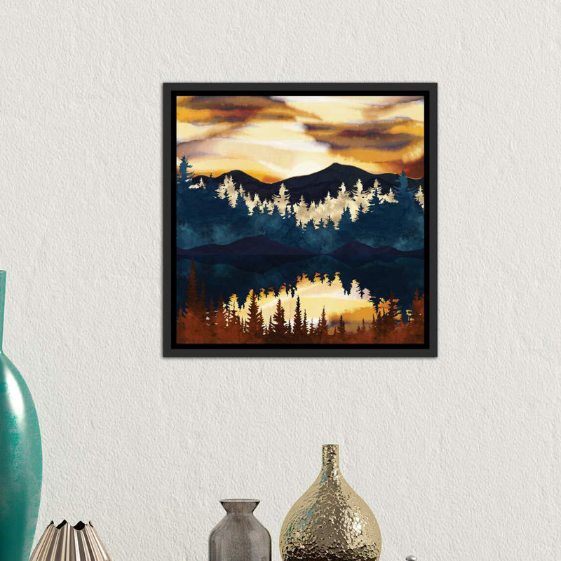 « automne coucher de soleil » par spacefrog designs-impression, Toile avec cadre noir, H 18 po x l 18 po x P 1,5 po