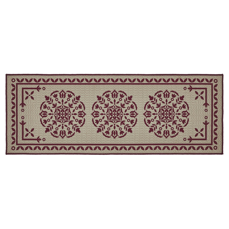 Custom House Tan Jacquard Polyester Bathmat, Burgundy, 17"W x 48"L