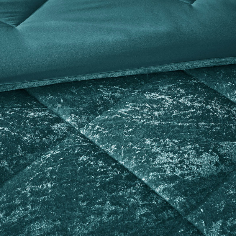 Couette en velours pour lit simple/lit double XL - Motif losanges turquoise avec oreiller. Lavable à la machine, repassage à la vapeur pour redonner du gonflant aux couleurs. Jetable lavable.