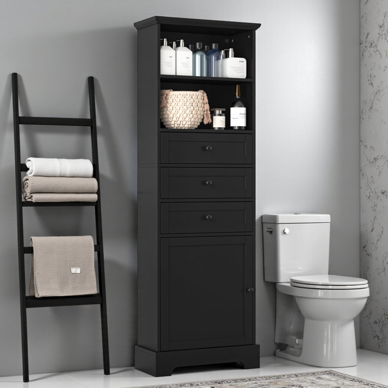 Armoire de salle de bain autoportante, Noir, noir, noir, noir