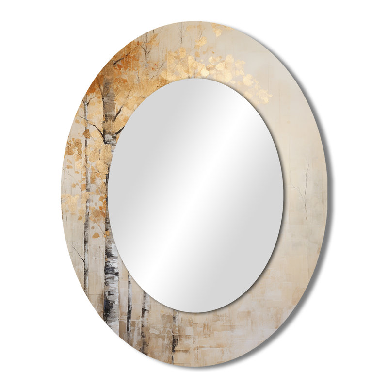 Décoration de miroir mural beige et or forêt minimaliste I - Beige, 43 po x 33 po