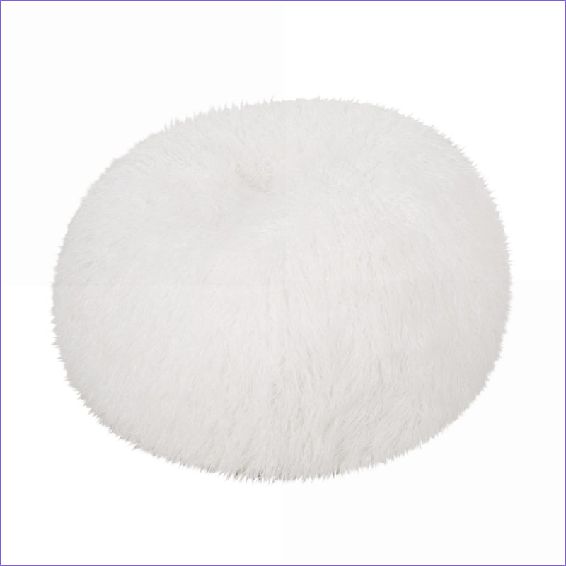 Fauteuil à billes arrondi en fausse fourrure de 3 pi Mandana - rembourré de mousse souple | Blanc | Rond