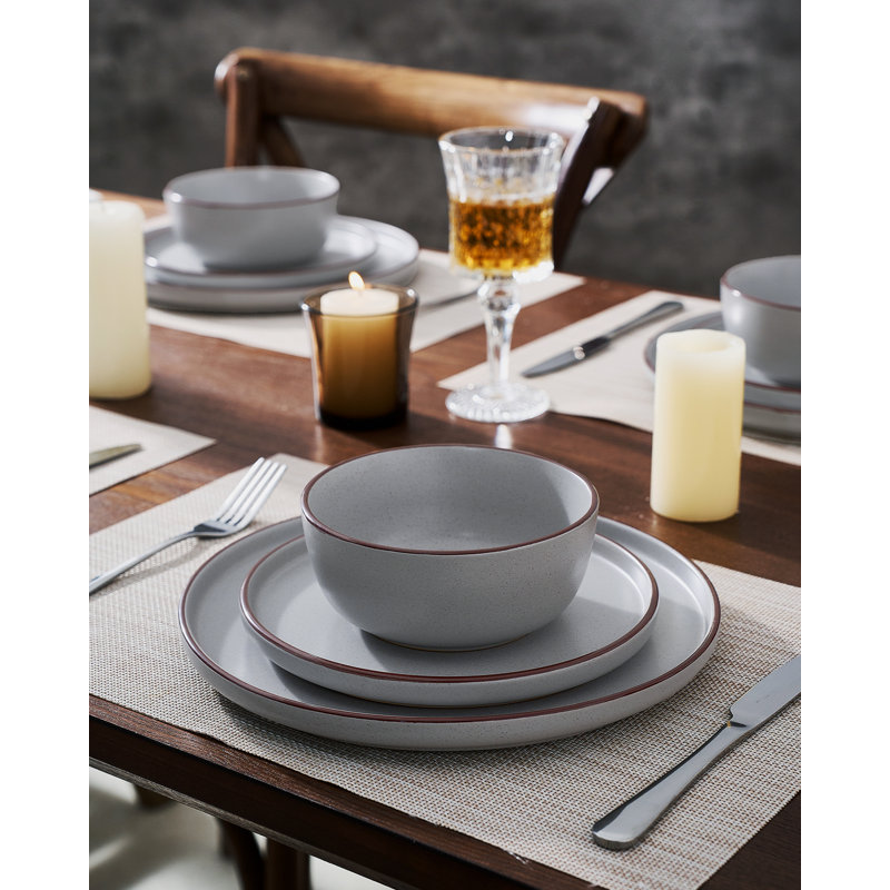 Service de table en grès, vaisselle moderne moucheté 18 pièces, service pour 6, Light Grey