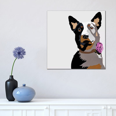 Jasper With A Purple Flower by Julie Ahmad - Wrapped Canvas Print