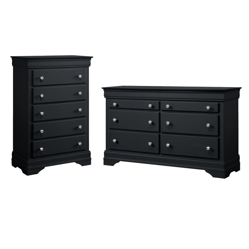 Ensemble de chambre à coucher 2 pièces en bois massif Barvelle, Noir