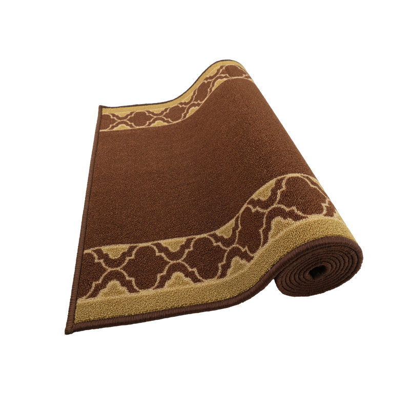 Custom Size Trellis Brown Bordered Design Anti Slip Low Profile Loop Pile Indoor Runner Rug Carpet, Runner 3' x 15'