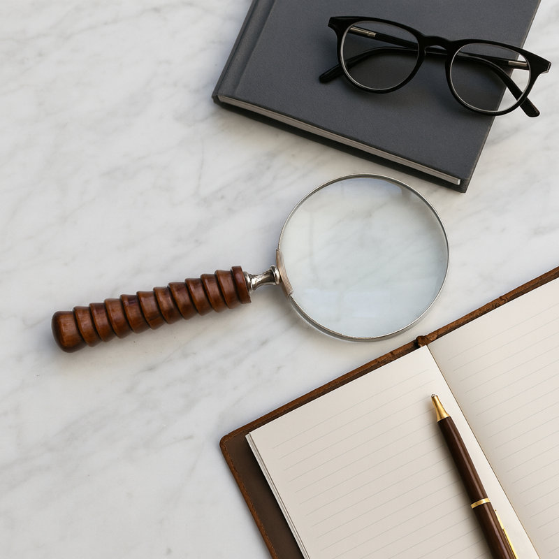 Magnifying Glass Sculpture With Ridged Handle For Home Decor -  Decorative Object For Office, Shelf, Or Living Room Decoration - 9", Brown